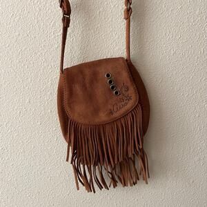 y2k aeropostale suede fringe bag 100% leather crossbody purse boho chic festival